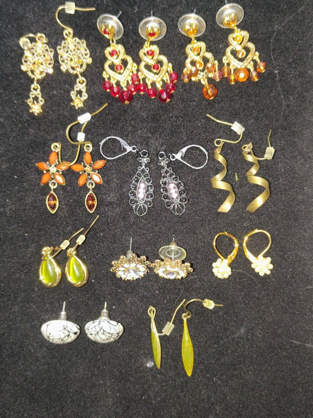 Vintage & Fashion Earring Lot 10 Pairs  Rhinestone, Enamel, Filigree, Cat’s Eye
